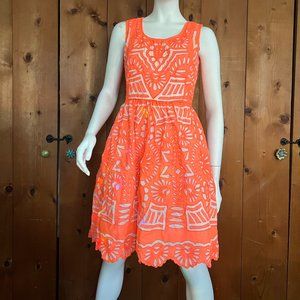 BUNDLE2$10 Kas New York florescent neon orange embroidered floral open dress sm